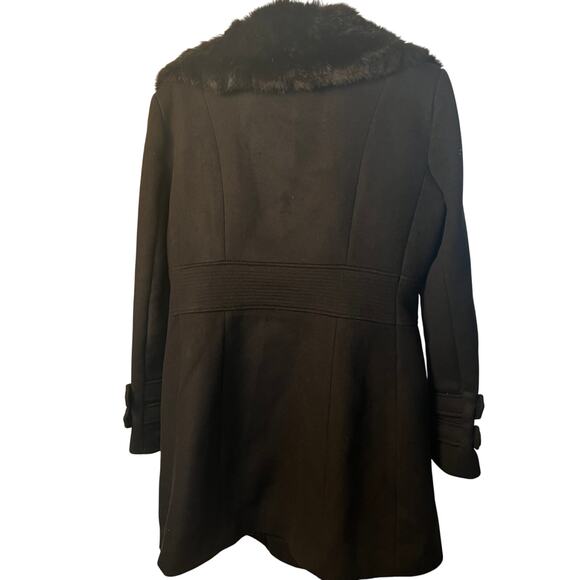 Bebe, Black Wool Jacket with Rabbit Fur Collar Size L - Picture 2 of 10